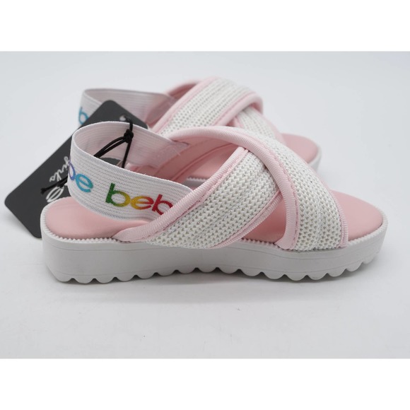 Bebe Sandals Toddler 6 Pink Cream Sparkle Slingback Platform Open Toe Shoes - Picture 3 of 9